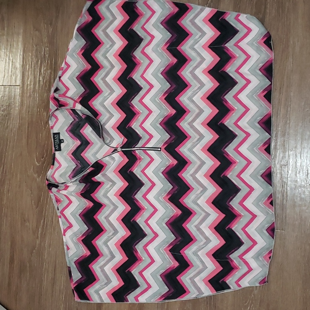 (OS) ARTIZAN Robert Barré Geometric Colorful Print Poncho Style Top Flowy Y2K